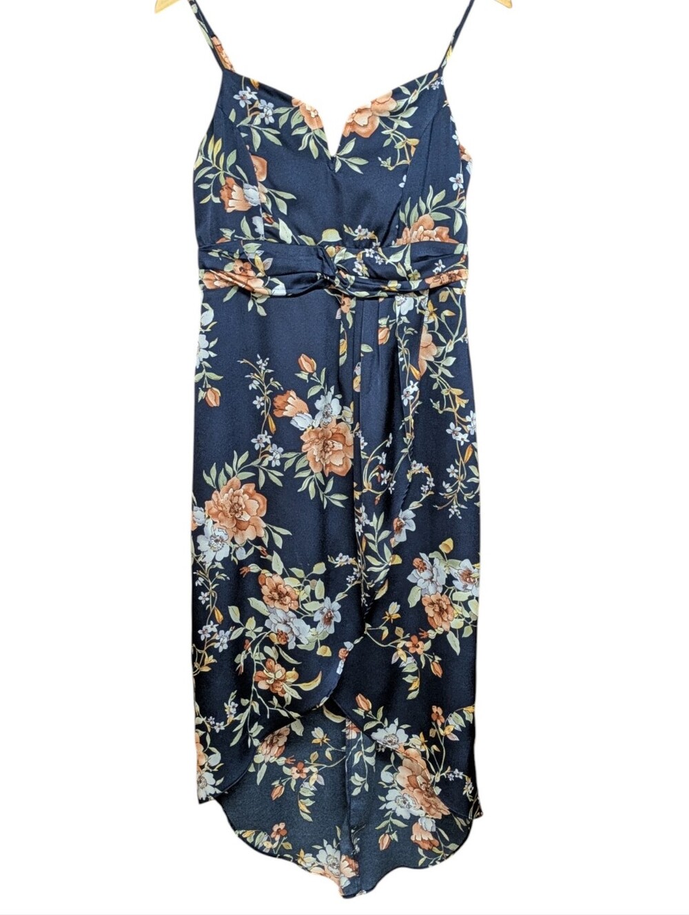 Lulu's My Favorite Day Navy Blue Floral Print Tulip Skirt Midi Dress Size Large
